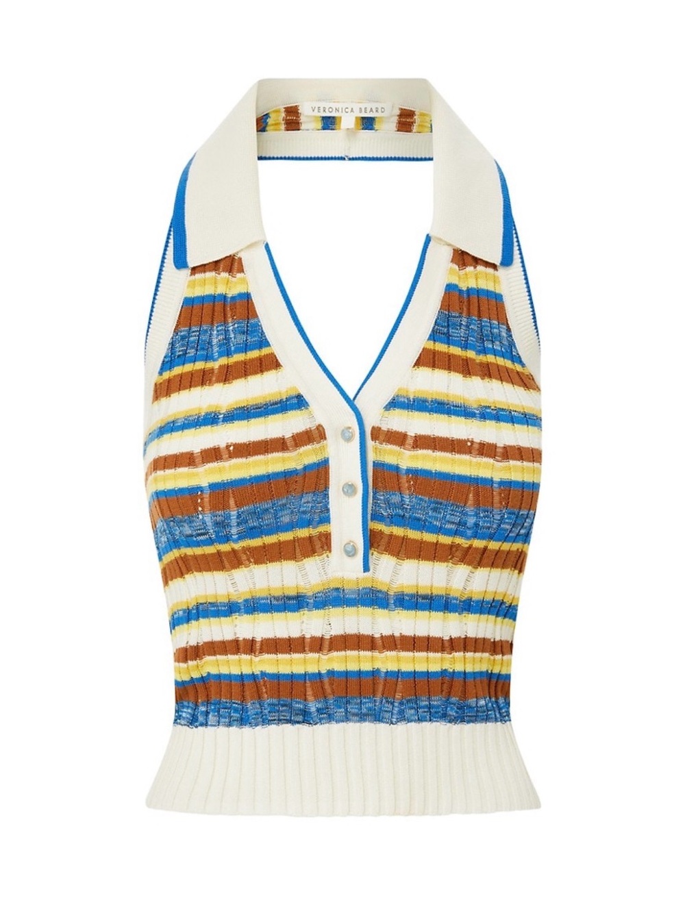 Veronica Beard Striped Halter Knit Top in Cream, Blue & Brown